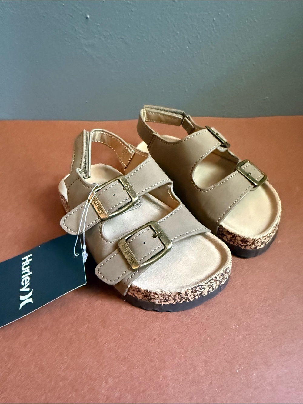 Hurley Toddler Beige/Tan Double Buckle Cork-Style Sandals